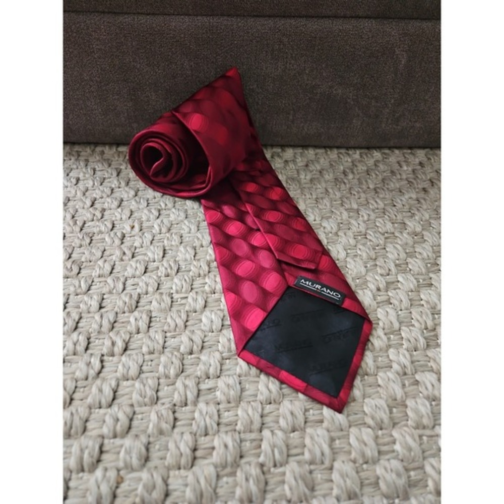 Murano Men's Silk Tie Red Geometric Circle Textured Pattern‎ Formal 58"